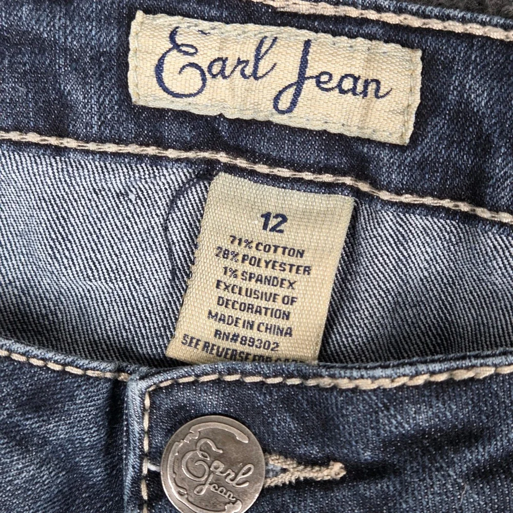 Earl Jean Women 12 Dark Wash Bootcut Rhinestone Wing Embroidered Pocket Jeans
